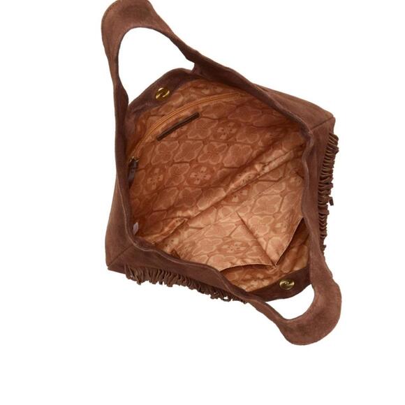 Lucky Brand Genuine Leather  Nyra Bag Tan Fringe Boho Suede Hobo Tote Bag - Picture 4 of 7